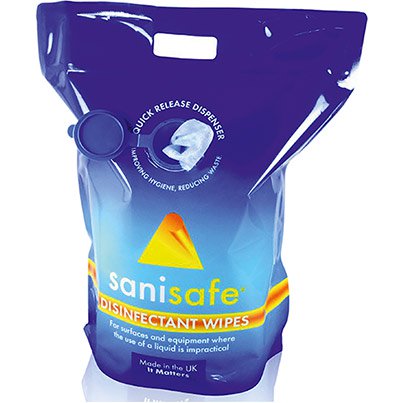 Sanisafe Disinfectant Surface Wipes in Quick-Release Dispenser - Safety and Protect