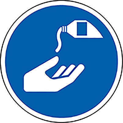 Self-Adhesive Blue Use Hand Sanitiser Symbol Floor Graphic 400mm - Safety and Protect