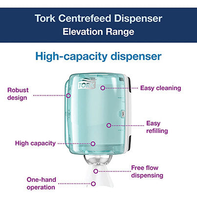 Tork Elevation M2 White/Turquoise Centrefeed Dispenser - Safety and Protect