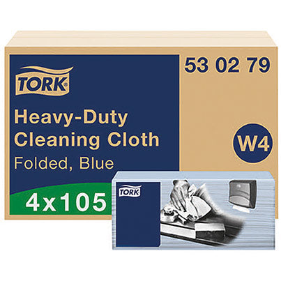 Tork W4 Blue Folded Heavy-Duty Cleaning Cloths Pack (Case of 4) - Safety and Protect