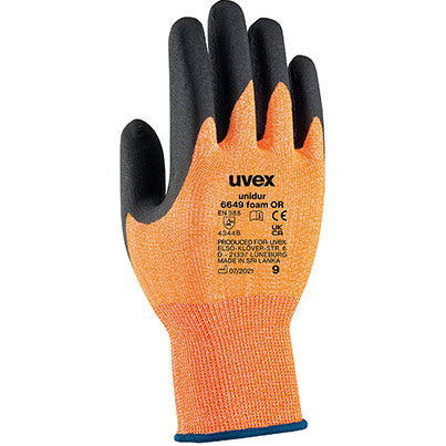 uvex Unidur 6649 Orange Nitrile-Coated Work Gloves - Safety and Protect