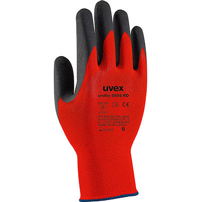 uvex Unilite 6605 RD Nitrile-Coated Work Gloves Pack of 10 - Safety and Protect